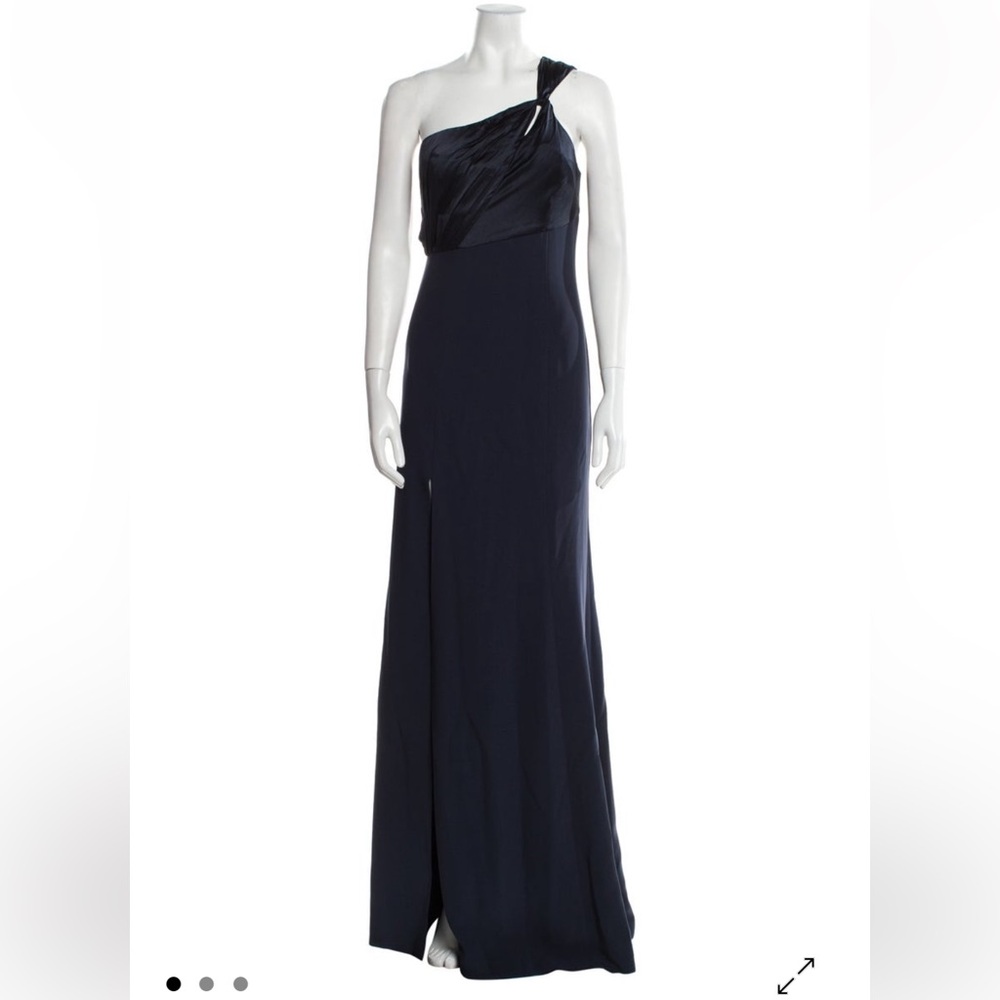 One-Shoulder Silk Navy Evening Gown